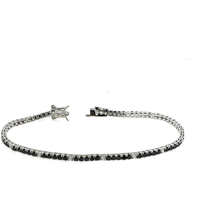 Pulsera Tennis Silver 925 - Blanco y Negro